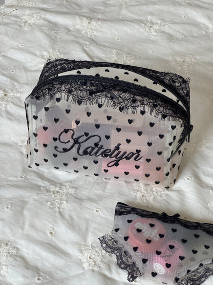 Makeup Pouch - Pretty in Lace - Custom Name