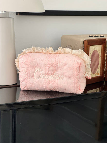Makeup Pouch - Blush Lace - Custom Name