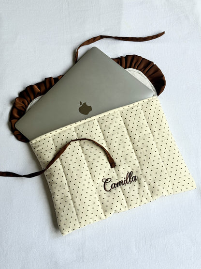 Laptop Sleeve - Polka Satin Ruffle - Custom Name