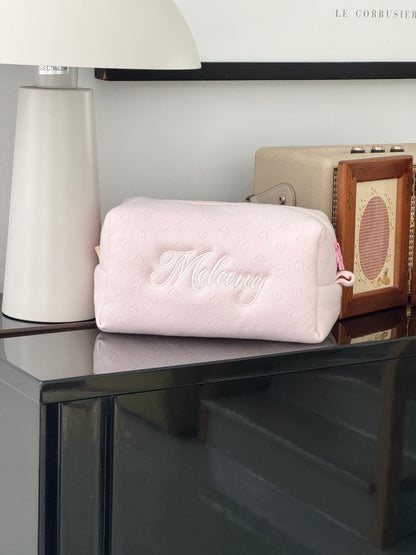 Makeup Pouch - Soft Heart - Custom Name