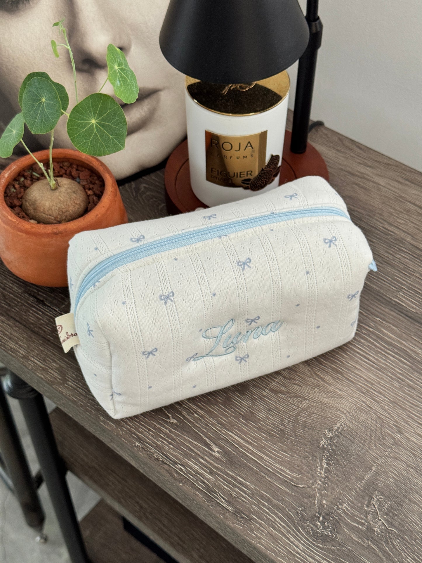 Makeup Pouch - Blue Ribbon - Custom Name