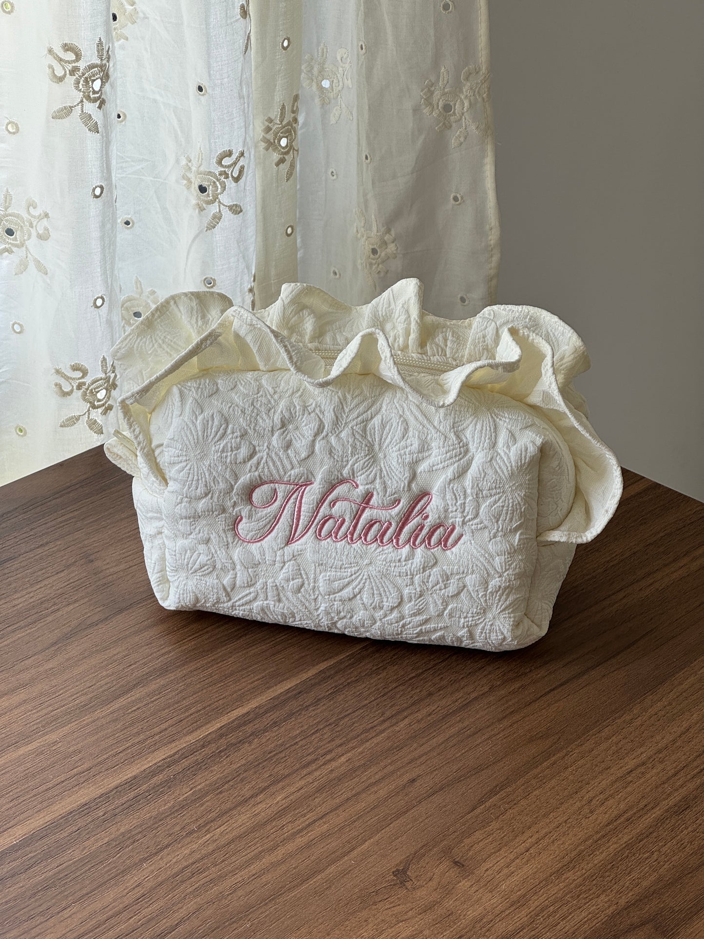 Makeup Pouch - White Garden 2 - Custom Name