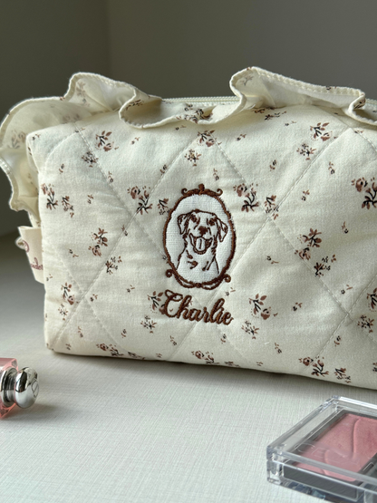 Makeup Pouch - Vintage Bloom - Custom Pet Image