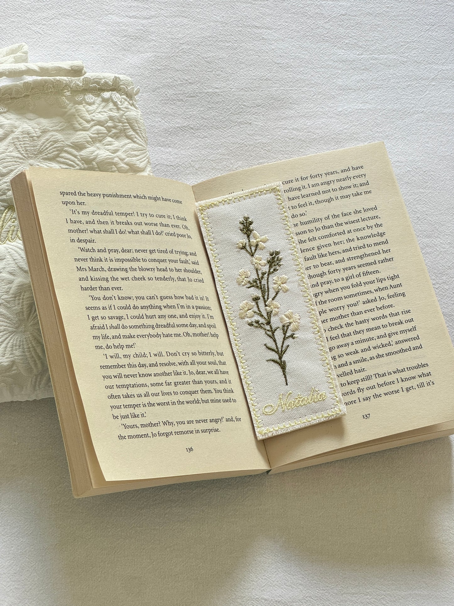 Embroidered Bookmark - White Garden