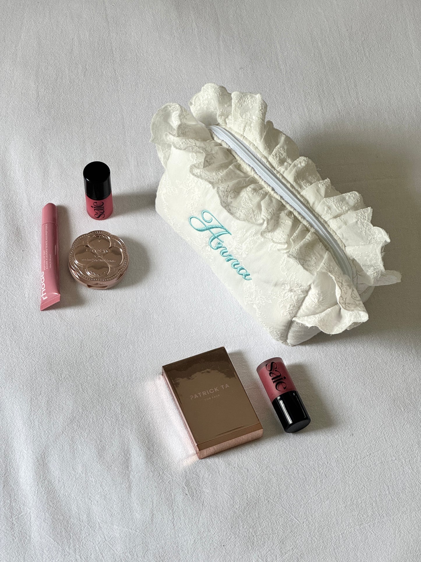 Makeup Pouch - White Bloom 2 - Custom Name