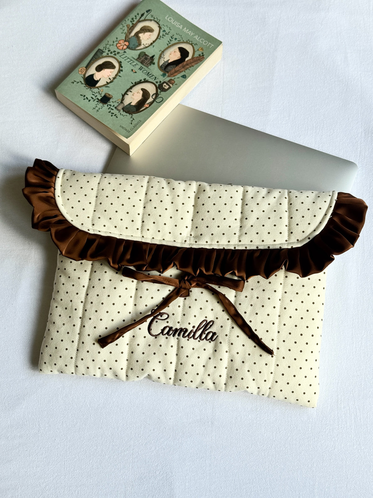 Laptop Sleeve - Polka Satin Ruffle - Custom Name
