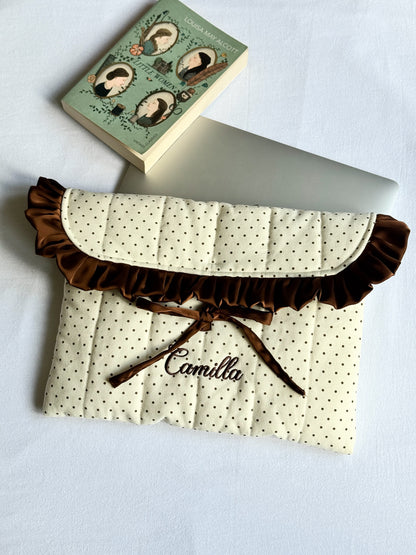 Laptop Sleeve - Polka Satin Ruffle - Custom Name
