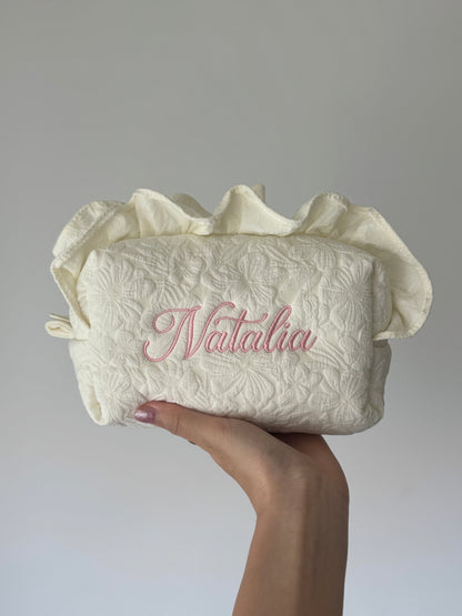 Makeup Pouch - White Garden 2 - Custom Name