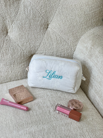 Makeup Pouch - White Bloom - Custom Name