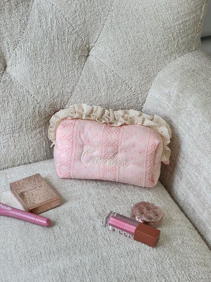 Makeup Pouch - Blush Lace - Custom Name