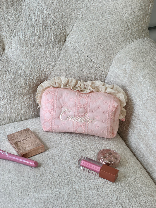 Makeup Pouch - Blush Lace - Custom Name