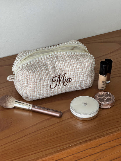 Makeup Pouch - Ivory Pearl - Custom Name
