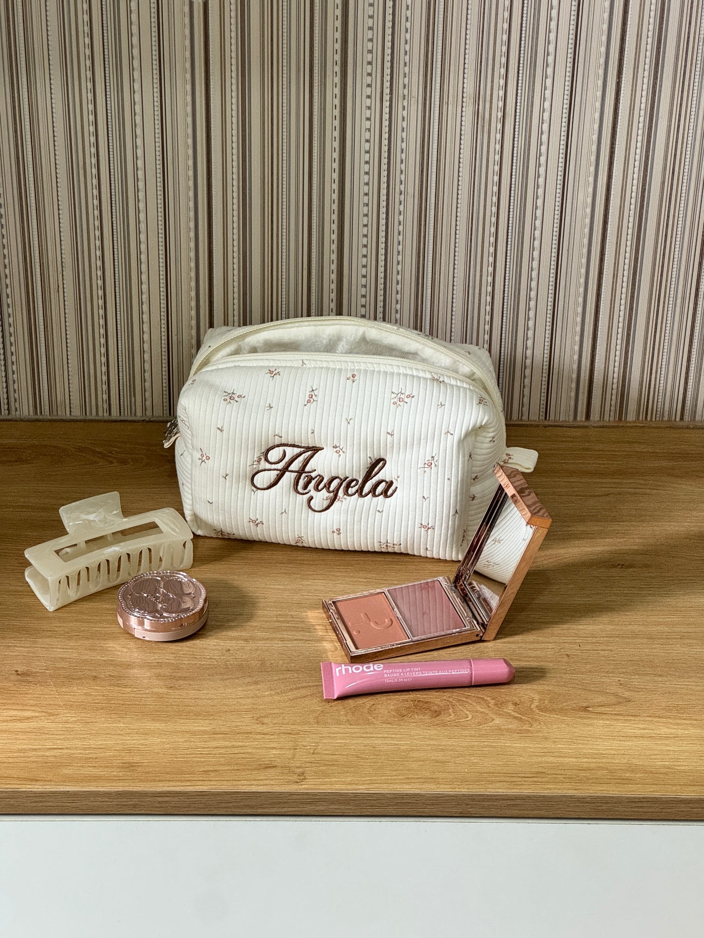 Makeup Pouch - Cottage Blossom - Custom Name