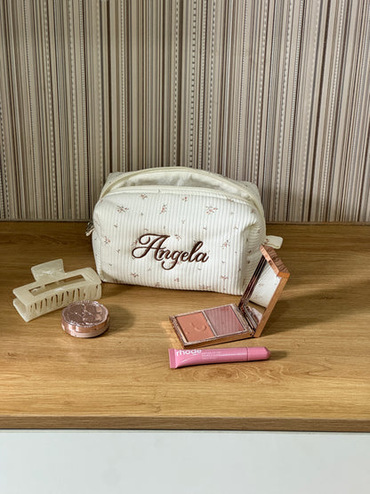 Makeup Pouch - Cottage Blossom - Custom Name