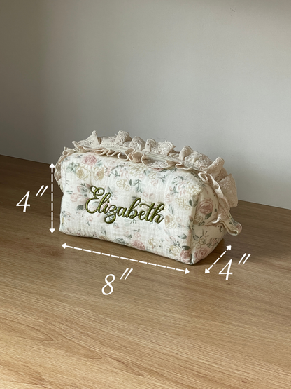 Makeup Pouch - Vintage Rose - Custom Name