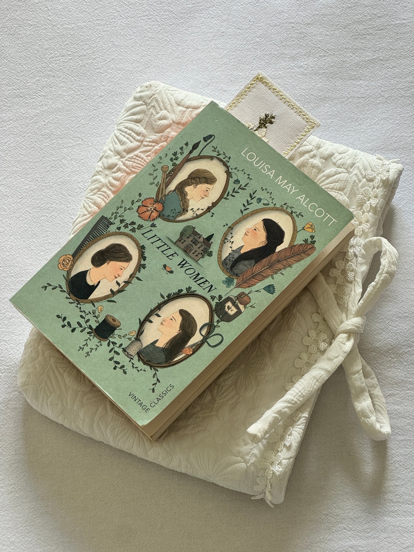 Embroidered Bookmark - White Garden
