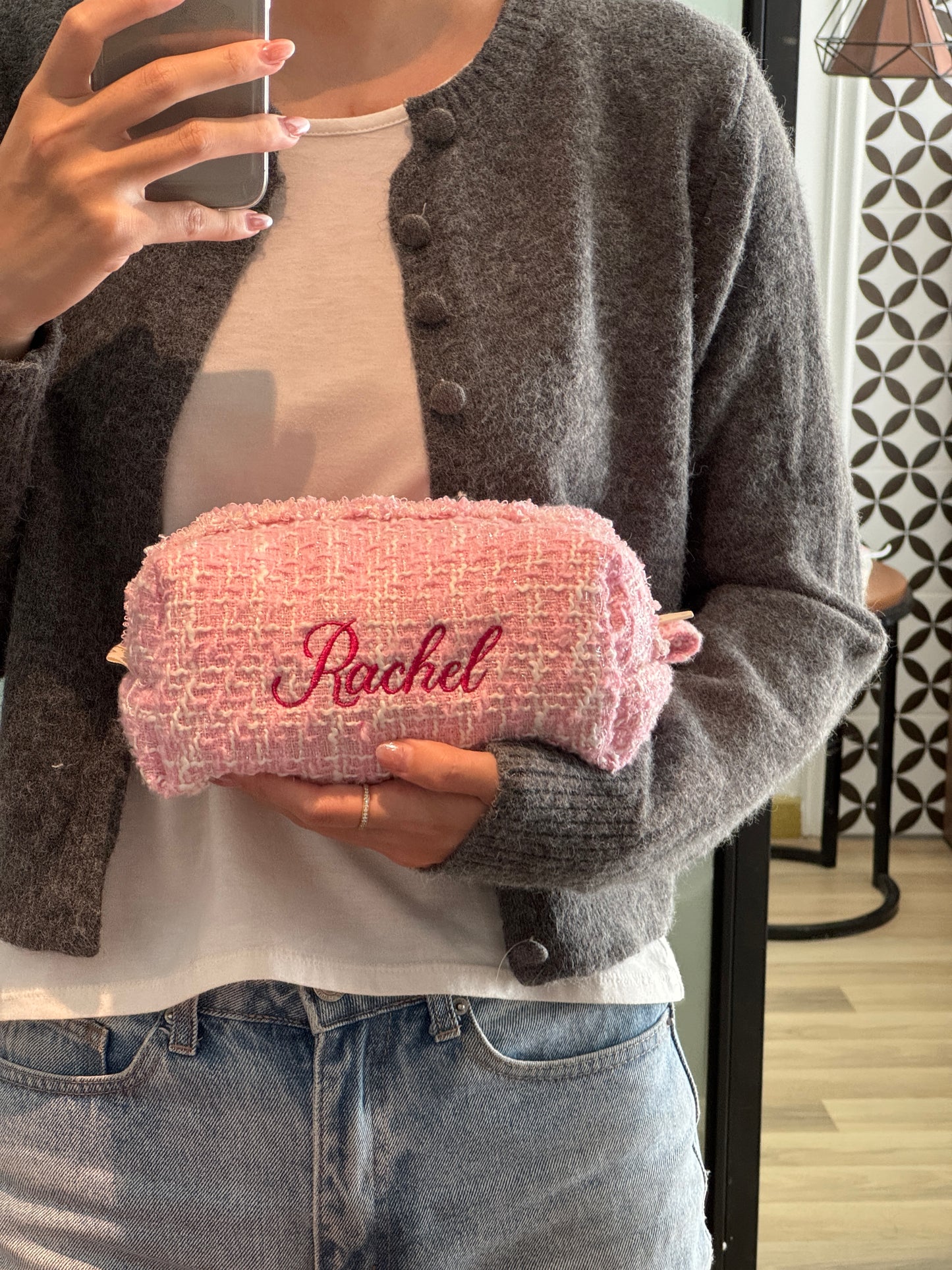 Makeup Pouch - Blush Tweed - Custom Name