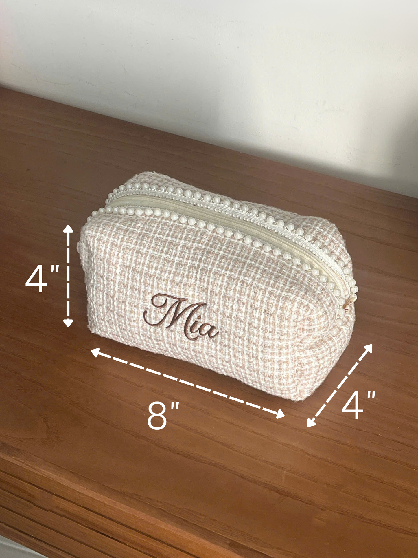 Makeup Pouch - Ivory Pearl - Custom Name