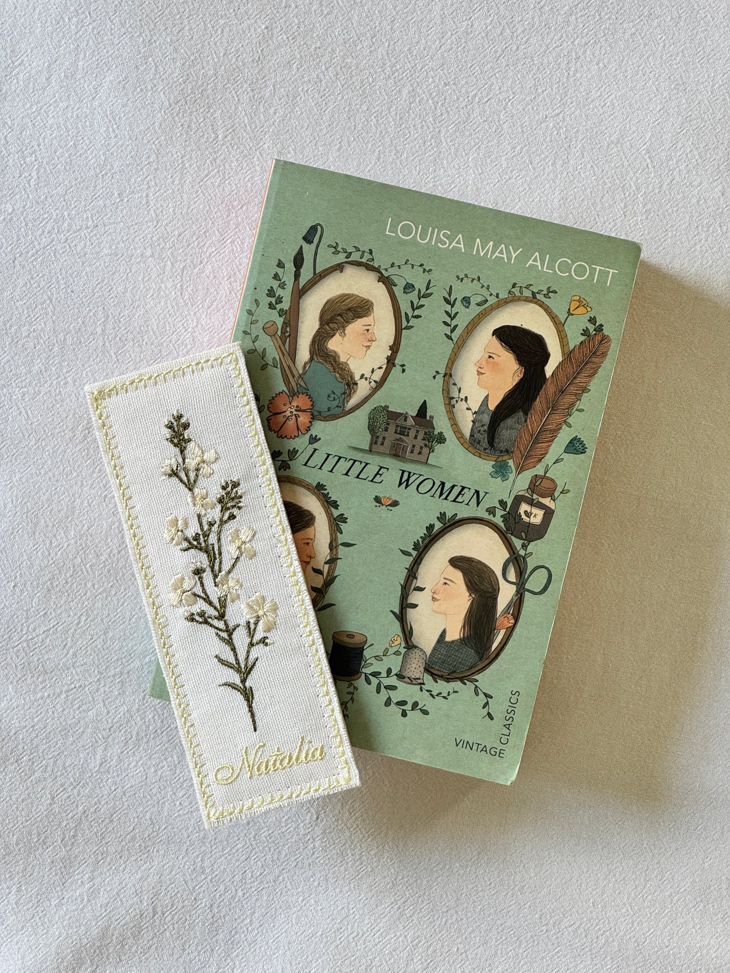 Embroidered Bookmark - White Garden