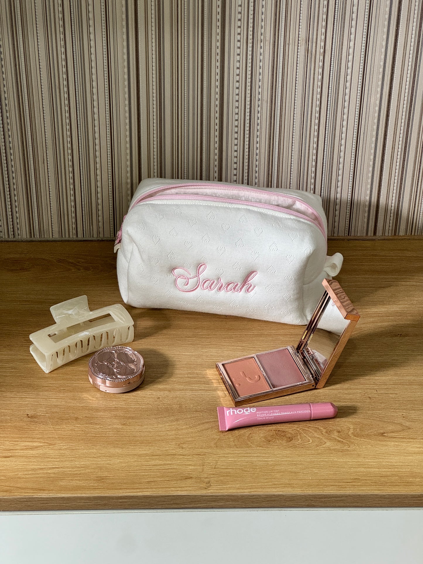 Makeup Pouch - Blush Hearts - Custom Name
