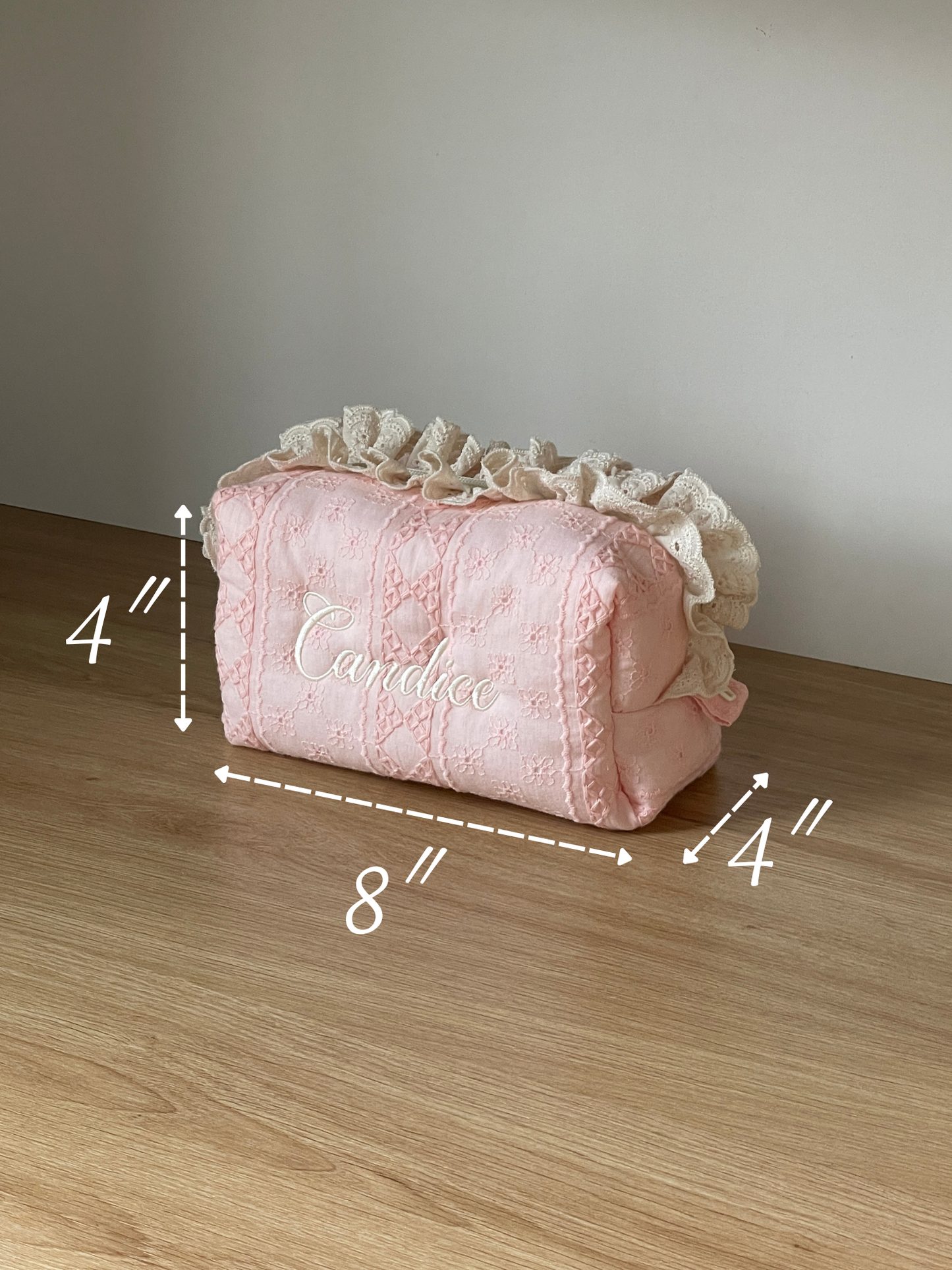 Makeup Pouch - Blush Lace - Custom Name