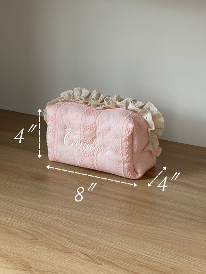 Makeup Pouch - Blush Lace - Custom Name