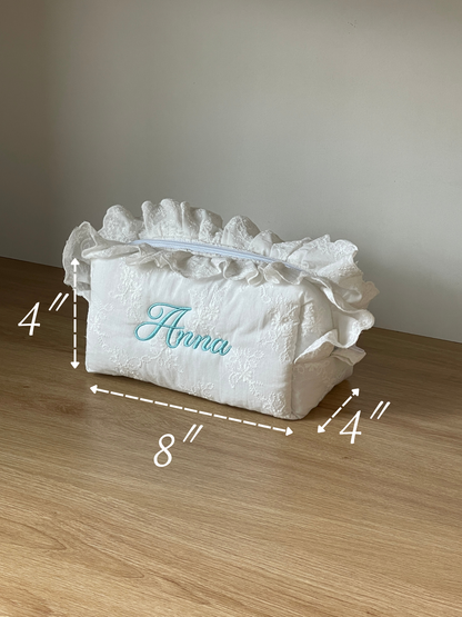 Makeup Pouch - White Bloom 2 - Custom Name