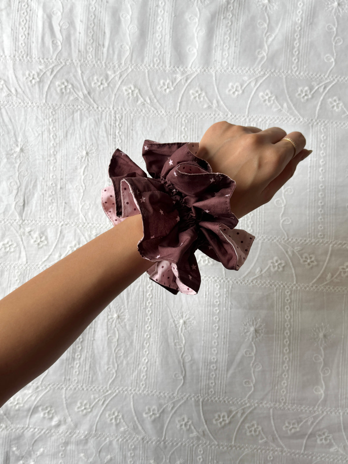 Scrunchie - Polka Brown & Pink