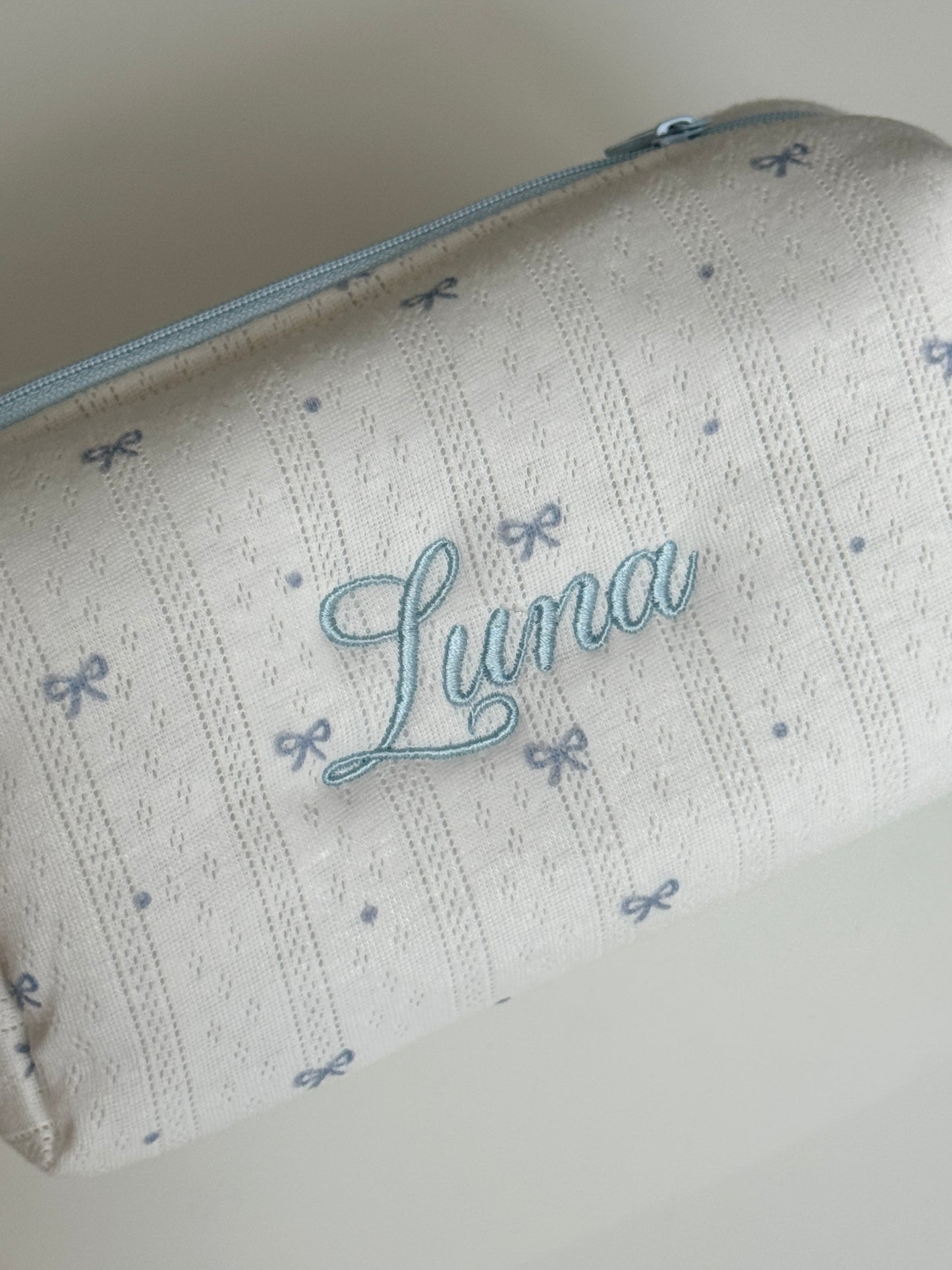 Makeup Pouch - Blue Ribbon - Custom Name