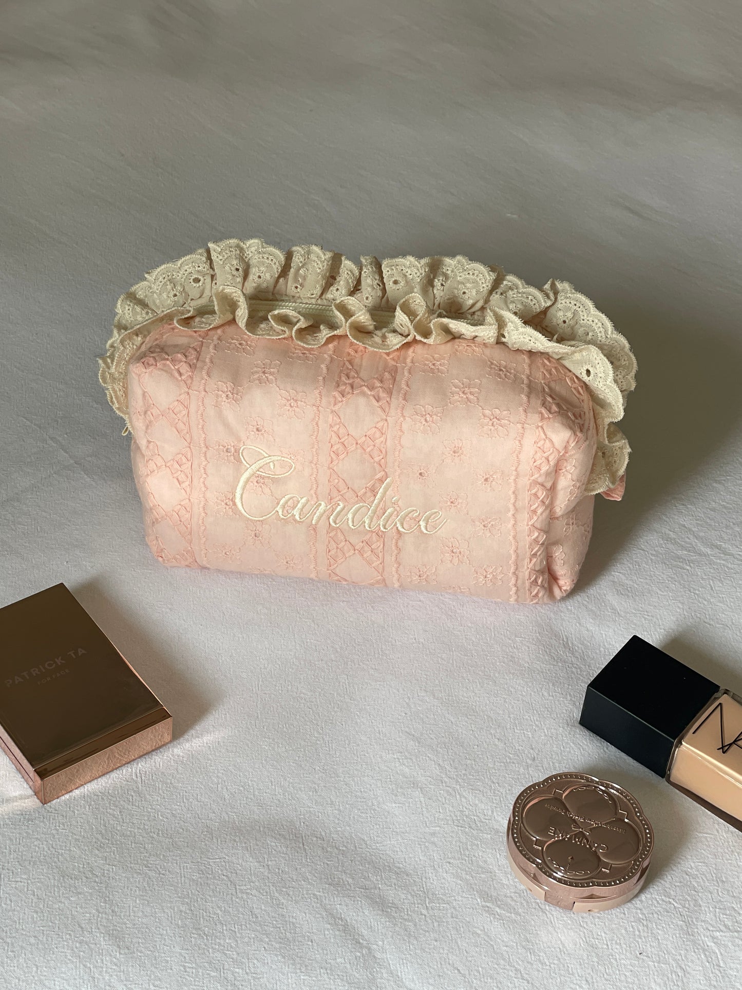 Makeup Pouch - Blush Lace - Custom Name