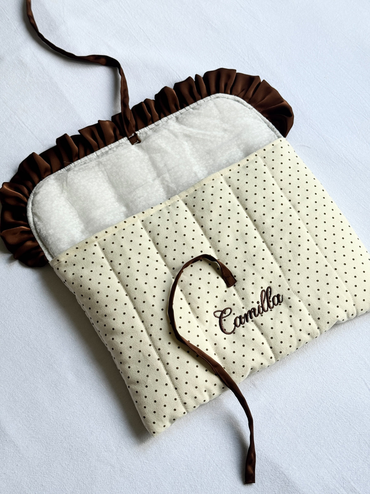 Laptop Sleeve - Polka Satin Ruffle - Custom Name