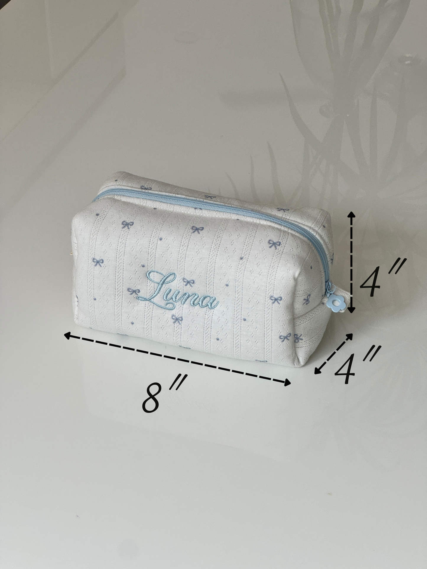 Makeup Pouch - Blue Ribbon - Custom Name