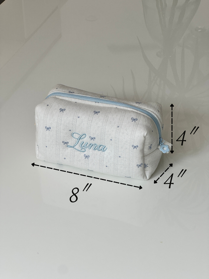 Makeup Pouch - Blue Ribbon - Custom Name