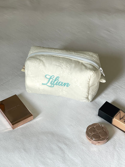Makeup Pouch - White Bloom - Custom Name