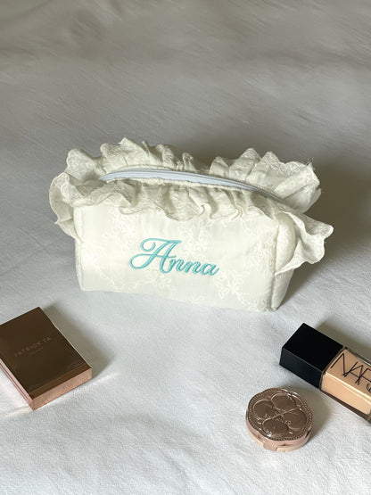 Makeup Pouch - White Bloom 2 - Custom Name