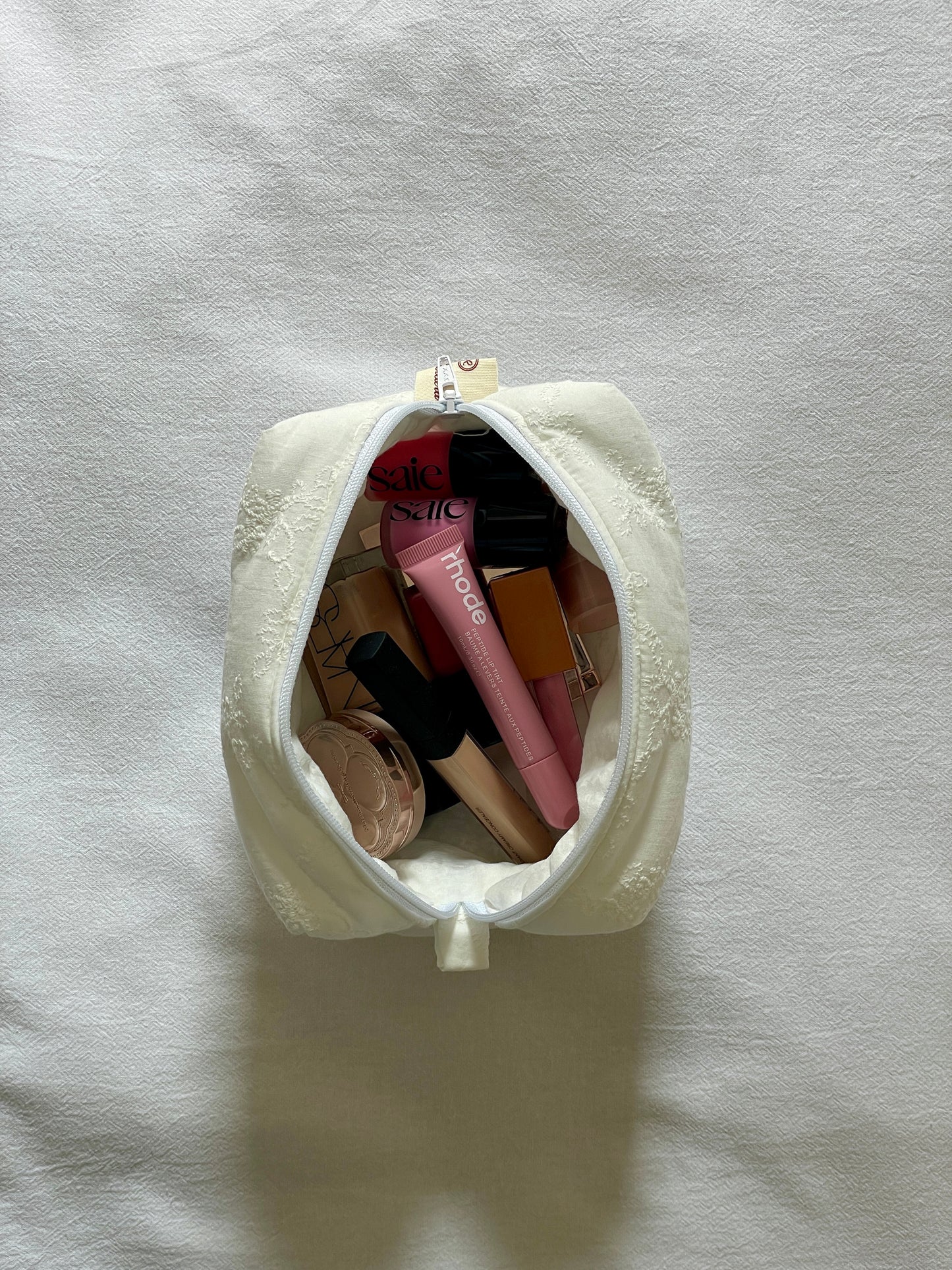 Makeup Pouch - White Bloom - Custom Name