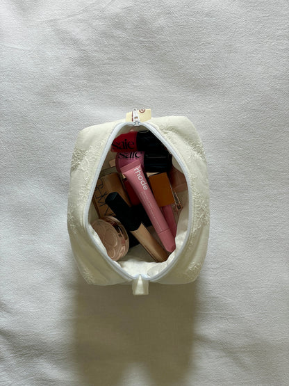 Makeup Pouch - White Bloom - Custom Name