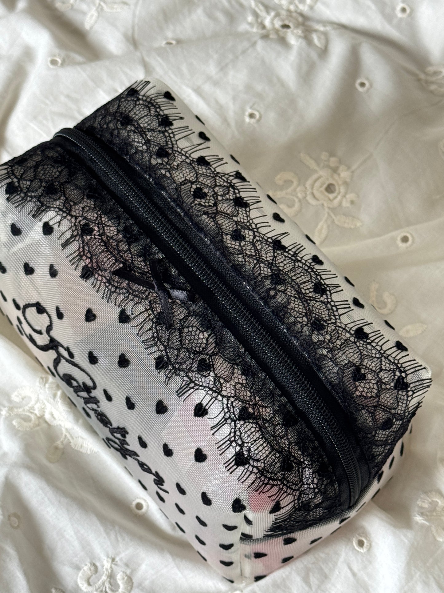 Makeup Pouch - Pretty in Lace - Custom Name