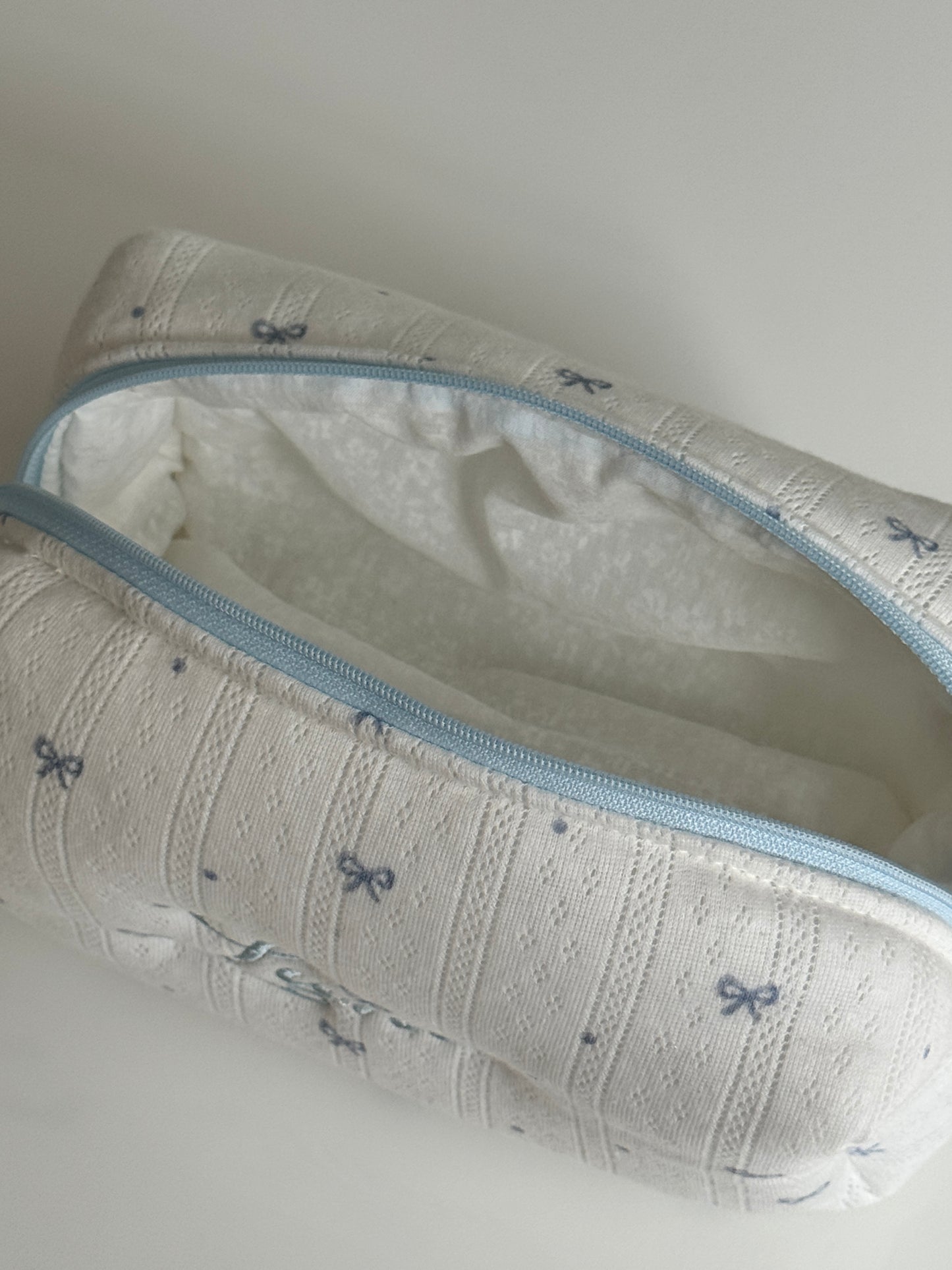 Makeup Pouch - Blue Ribbon - Custom Name