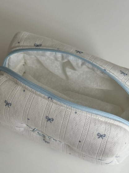 Makeup Pouch - Blue Ribbon - Custom Name