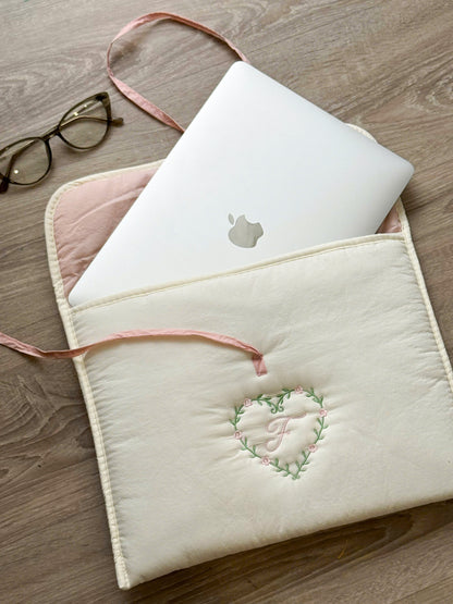 Personalized Laptop Sleeve with Embroidered Monogram & Bow - 13 inches