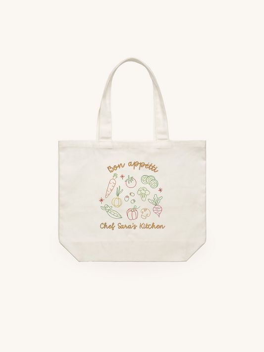 Personalized Cream Tote Bag with Vegetable Embroidery - 16.5x12.5 inches