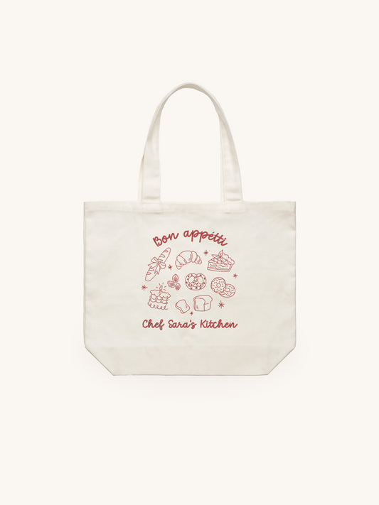 Personalized Cream Tote Bag with Bakery Embroidery - 16.5x12.5 inches
