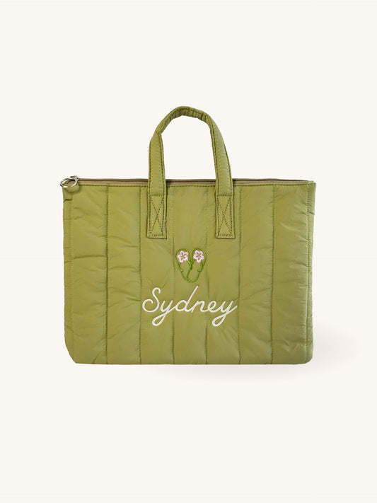 Personalized Olive Green Laptop Sleeve with Embroidered Name - 13 inches