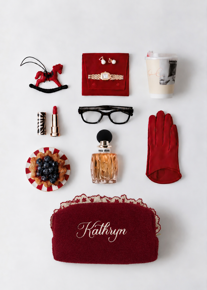 Makeup Pouch - Velvet Ruffle - Custom Name