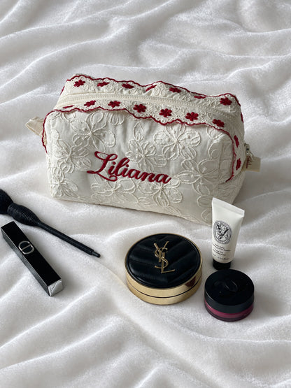 Makeup Pouch - Ivory Garden - Custom Name