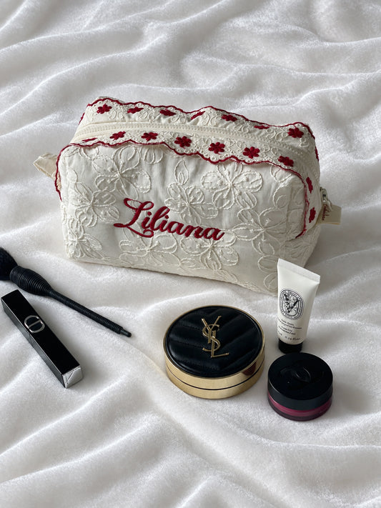 Makeup Pouch - Ivory Garden - Custom Name