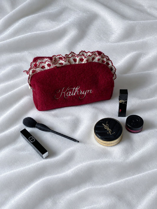 Makeup Pouch - Velvet Ruffle - Custom Name
