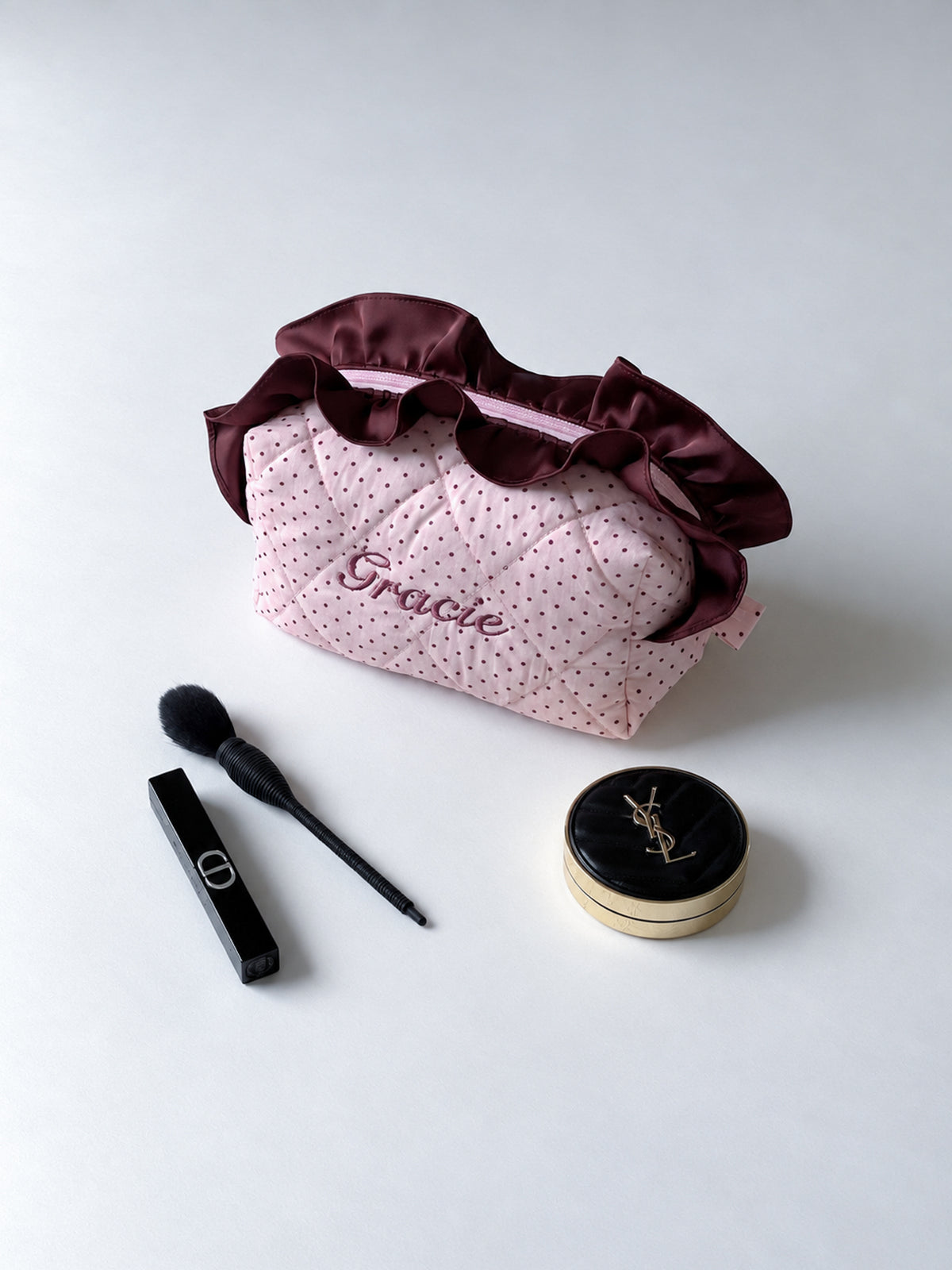 Makeup Pouch - Blush Ruffle  - Custom Name