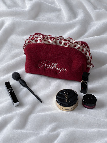 Makeup Pouch - Velvet Ruffle - Custom Name